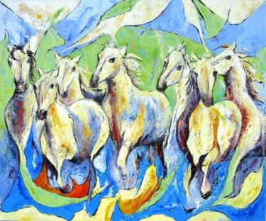 Peinture intitulée "Camarguais dans l'…" par Jean-Luc Lopez, Œuvre d'art originale, Huile