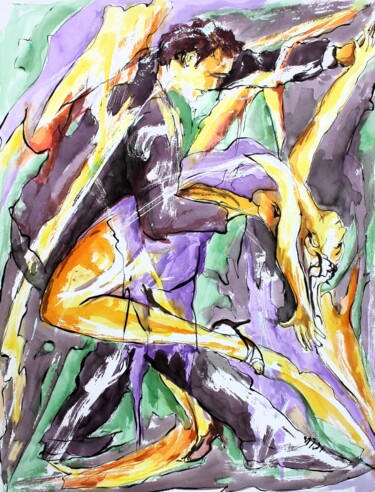 Painting titled "177 Tango violet" by Jean-Luc Lopez, Original Artwork, Watercolor