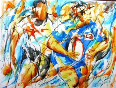 Pittura intitolato "Colomiers Rugby" da Jean-Luc Lopez, Opera d'arte originale, Olio
