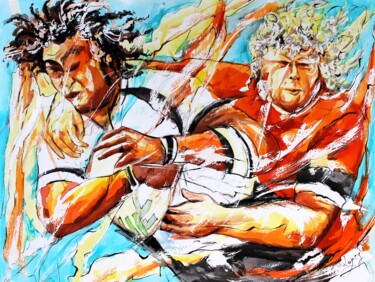 Painting titled "186 Rugby de choc" by Jean-Luc Lopez, Original Artwork, Watercolor