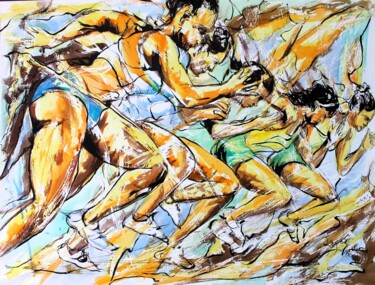Pintura intitulada "191 Départ de sprint" por Jean-Luc Lopez, Obras de arte originais, Aquarela