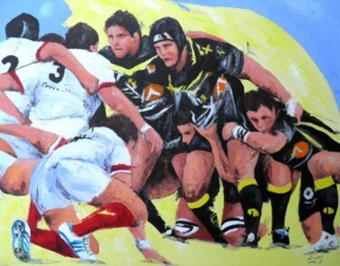 Peinture intitulée "Coeur de rugby" par Jean-Luc Lopez, Œuvre d'art originale, Huile