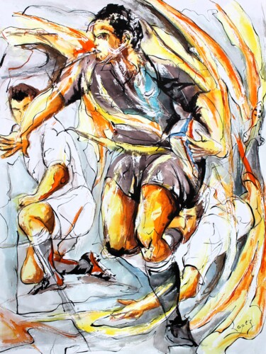 Painting titled "188 rugby black" by Jean-Luc Lopez, Original Artwork, Watercolor