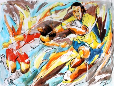 Painting titled "192 Raffut de rugby" by Jean-Luc Lopez, Original Artwork, Watercolor