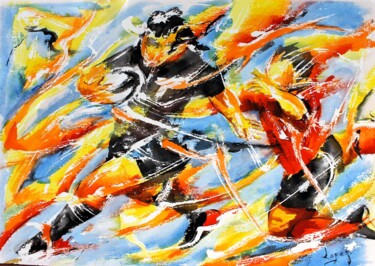 Pittura intitolato "207 Rugby de mouvem…" da Jean-Luc Lopez, Opera d'arte originale, Acquarello