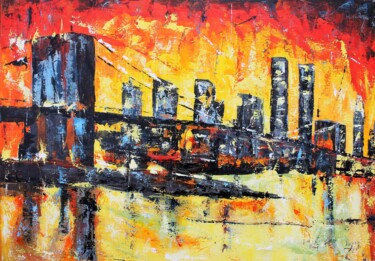 Painting titled "New York City" by Jean-Luc Lopez, Original Artwork, Acrylic Mounted on Wood Stretcher frame
