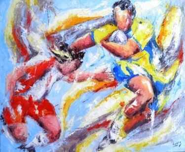 Painting titled "Clermont rugby atta…" by Jean-Luc Lopez, Original Artwork, Oil