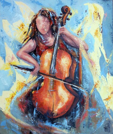 Painting titled "1094 Violoncelle fé…" by Jean-Luc Lopez, Original Artwork, Acrylic Mounted on Wood Stretcher frame