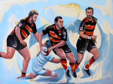 Painting titled "1088 Rugby relève a…" by Jean-Luc Lopez, Original Artwork, Acrylic Mounted on Wood Stretcher frame
