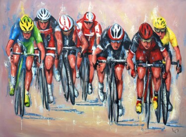 Painting titled "1089 Sprint au tour…" by Jean-Luc Lopez, Original Artwork, Acrylic Mounted on Wood Stretcher frame