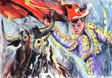 Painting titled "Passe de corrida" by Jean-Luc Lopez, Original Artwork, Watercolor