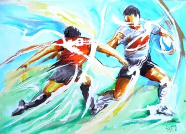 Schilderij getiteld "260 Rugby de raffut" door Jean-Luc Lopez, Origineel Kunstwerk, Olie