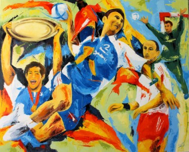 Painting titled "658 Hand champion" by Jean-Luc Lopez, Original Artwork, Oil Mounted on Wood Stretcher frame