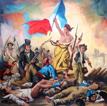 Painting titled "Liberté guidant le…" by Jean-Luc Lopez, Original Artwork, Acrylic Mounted on Wood Stretcher frame