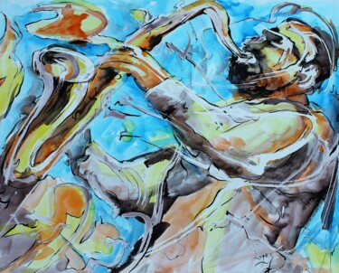Malerei mit dem Titel "243 Solo de saxo" von Jean-Luc Lopez, Original-Kunstwerk, Aquarell