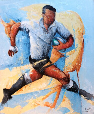 Painting titled "1072 Rugby pacifique" by Jean-Luc Lopez, Original Artwork, Acrylic Mounted on Wood Stretcher frame