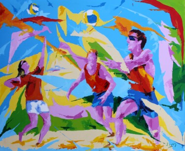 Painting titled "373 Beach volley" by Jean-Luc Lopez, Original Artwork, Acrylic Mounted on Wood Stretcher frame