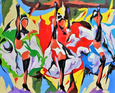 Painting titled "514 French Cancan" by Jean-Luc Lopez, Original Artwork, Acrylic Mounted on Wood Stretcher frame