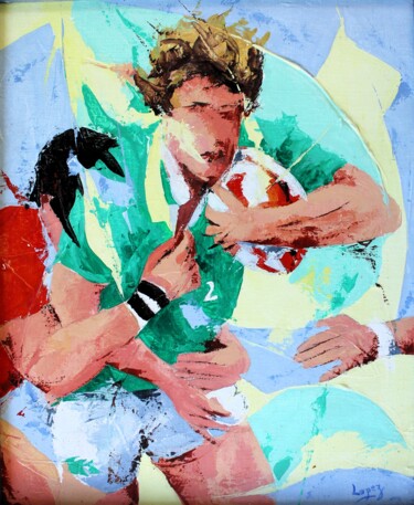 Painting titled "Rugby Irlandais" by Jean-Luc Lopez, Original Artwork, Acrylic Mounted on Wood Stretcher frame