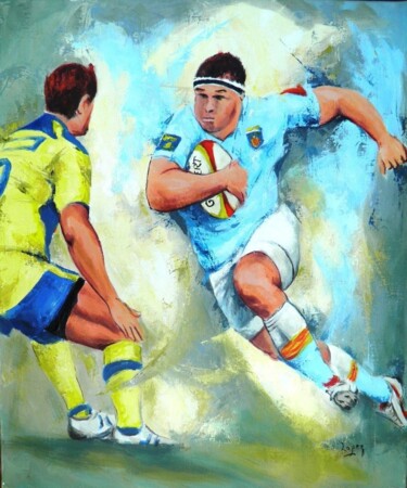 Malerei mit dem Titel "Rugby USAP Clermont" von Jean-Luc Lopez, Original-Kunstwerk, Acryl