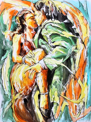 Painting titled "189 Tango de charme" by Jean-Luc Lopez, Original Artwork, Watercolor