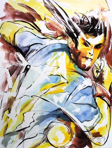 Painting titled "204 Tennis bleu" by Jean-Luc Lopez, Original Artwork, Ink
