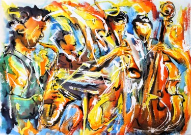 Peinture intitulée "215 Vie de jazz" par Jean-Luc Lopez, Œuvre d'art originale, Aquarelle