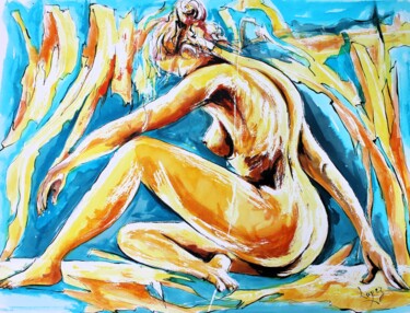 Peinture intitulée "175 Nu assis" par Jean-Luc Lopez, Œuvre d'art originale, Aquarelle