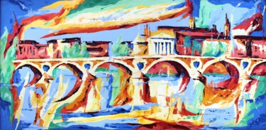 Painting titled "874 Pont neuf de To…" by Jean-Luc Lopez, Original Artwork, Lacquer Mounted on Wood Stretcher frame