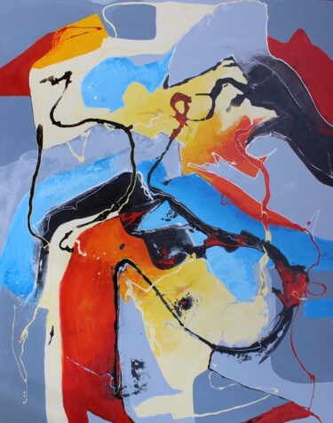 Painting titled "Frissons colorés" by Jean-Luc Lopez, Original Artwork, Acrylic Mounted on Wood Stretcher frame
