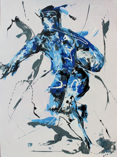 Malerei mit dem Titel "Rugby bleu en mouve…" von Jean-Luc Lopez, Original-Kunstwerk, Öl