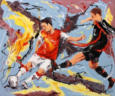 Painting titled "1129 Football de co…" by Jean-Luc Lopez, Original Artwork, Acrylic Mounted on Wood Stretcher frame