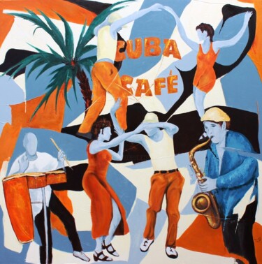 Painting titled "Cuba Cafe" by Jean-Luc Lopez, Original Artwork, Acrylic