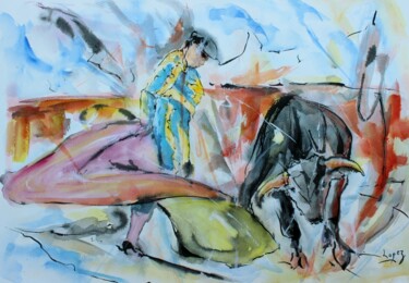Peinture intitulée "Jeune taureau" par Jean-Luc Lopez, Œuvre d'art originale, Encre