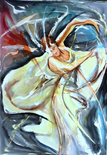 Painting titled "285 Drapé de danse" by Jean-Luc Lopez, Original Artwork, Ink