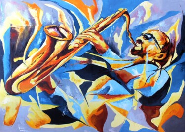 Painting titled "1139 Solo de saxo" by Jean-Luc Lopez, Original Artwork, Acrylic Mounted on Wood Stretcher frame