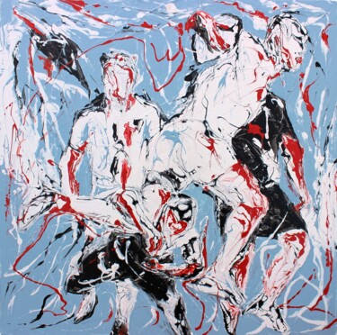 Painting titled "Rugby en lignes" by Jean-Luc Lopez, Original Artwork, Acrylic Mounted on Wood Stretcher frame
