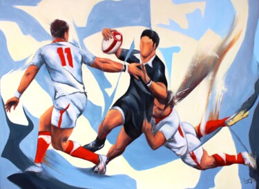 Pittura intitolato "Rugby double lame" da Jean-Luc Lopez, Opera d'arte originale, Acrilico Montato su Telaio per barella in…