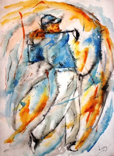 Painting titled "296 Swing de golf" by Jean-Luc Lopez, Original Artwork, Watercolor
