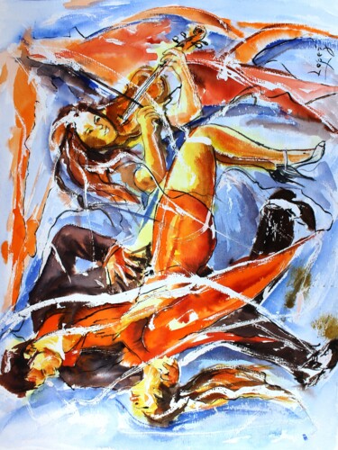 Картина под названием "300 Tango au violon" - Jean-Luc Lopez, Подлинное произведение искусства, Чернила