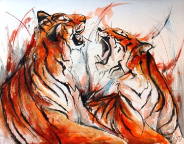 "Rencontre de tigres" başlıklı Tablo Jean-Luc Lopez tarafından, Orijinal sanat, Mürekkep