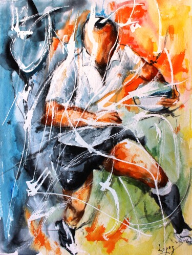 Painting titled "Rugby en fête" by Jean-Luc Lopez, Original Artwork, Ink