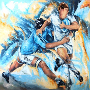 Pittura intitolato "Rugby du Monde" da Jean-Luc Lopez, Opera d'arte originale, Olio