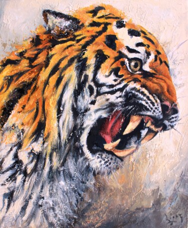 Painting titled "Colère de tigre" by Jean-Luc Lopez, Original Artwork, Oil