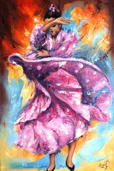 Painting titled "Pois de flamenco" by Jean-Luc Lopez, Original Artwork, Oil