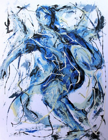 Ζωγραφική με τίτλο "1169 Bleu rugby" από Jean-Luc Lopez, Αυθεντικά έργα τέχνης, Ακρυλικό