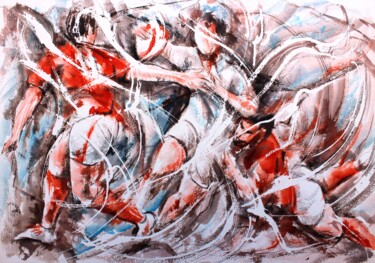 Pintura titulada "318 Rugby en rouge…" por Jean-Luc Lopez, Obra de arte original, Acuarela