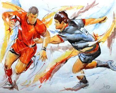 Pintura titulada "331 Rugby en rouge…" por Jean-Luc Lopez, Obra de arte original, Tinta