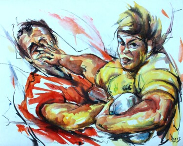 Painting titled "Touche pas mon ball…" by Jean-Luc Lopez, Original Artwork, Ink