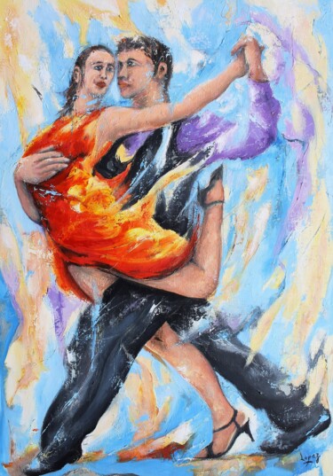 Painting titled "1177 Tango Flamboya…" by Jean-Luc Lopez, Original Artwork, Oil Mounted on Wood Stretcher frame